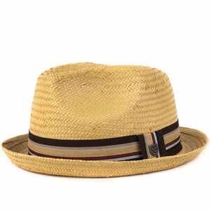 Brixton Natural Straw Fedora with Brown and Tan Stripe Band